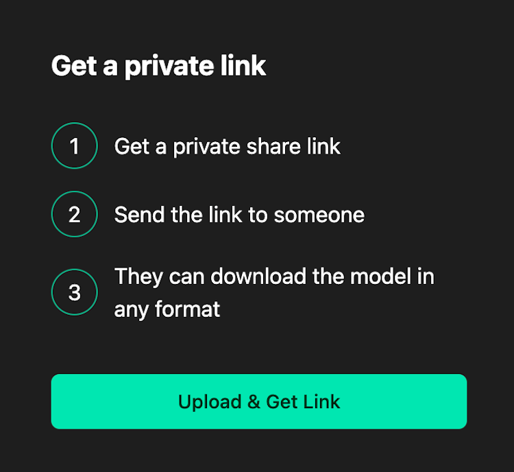 Screenshot of getting a private link for model sharing