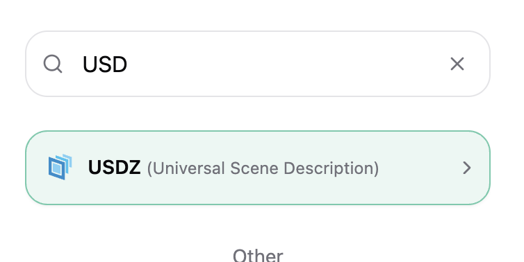Searching for USDZ in the Convert3D format picker.